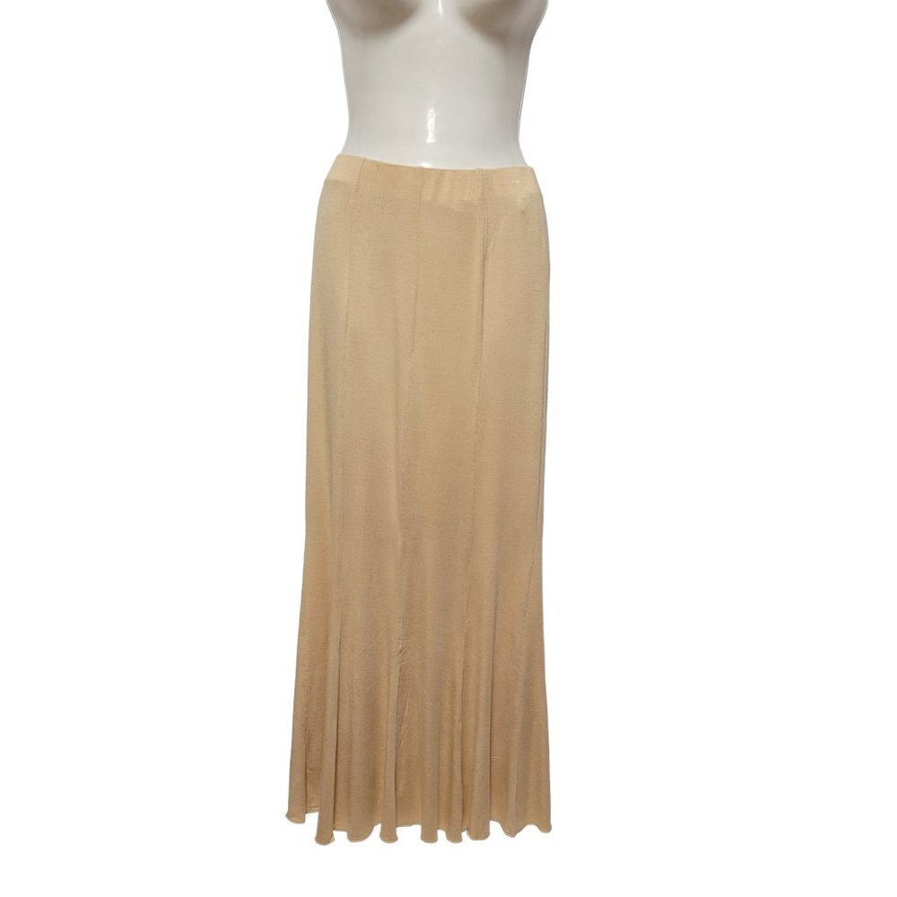 Long Beige Skirt Stretch Waistband Elastic Maxi Skirt Beige Skirt - XS / S / M